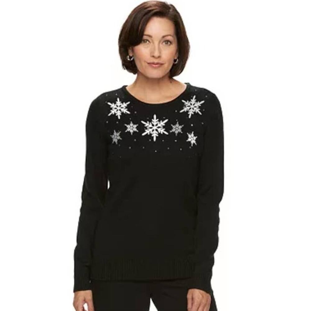 Croft & Barrow Black Embroidered Holiday Sweater Size XXL NWT
